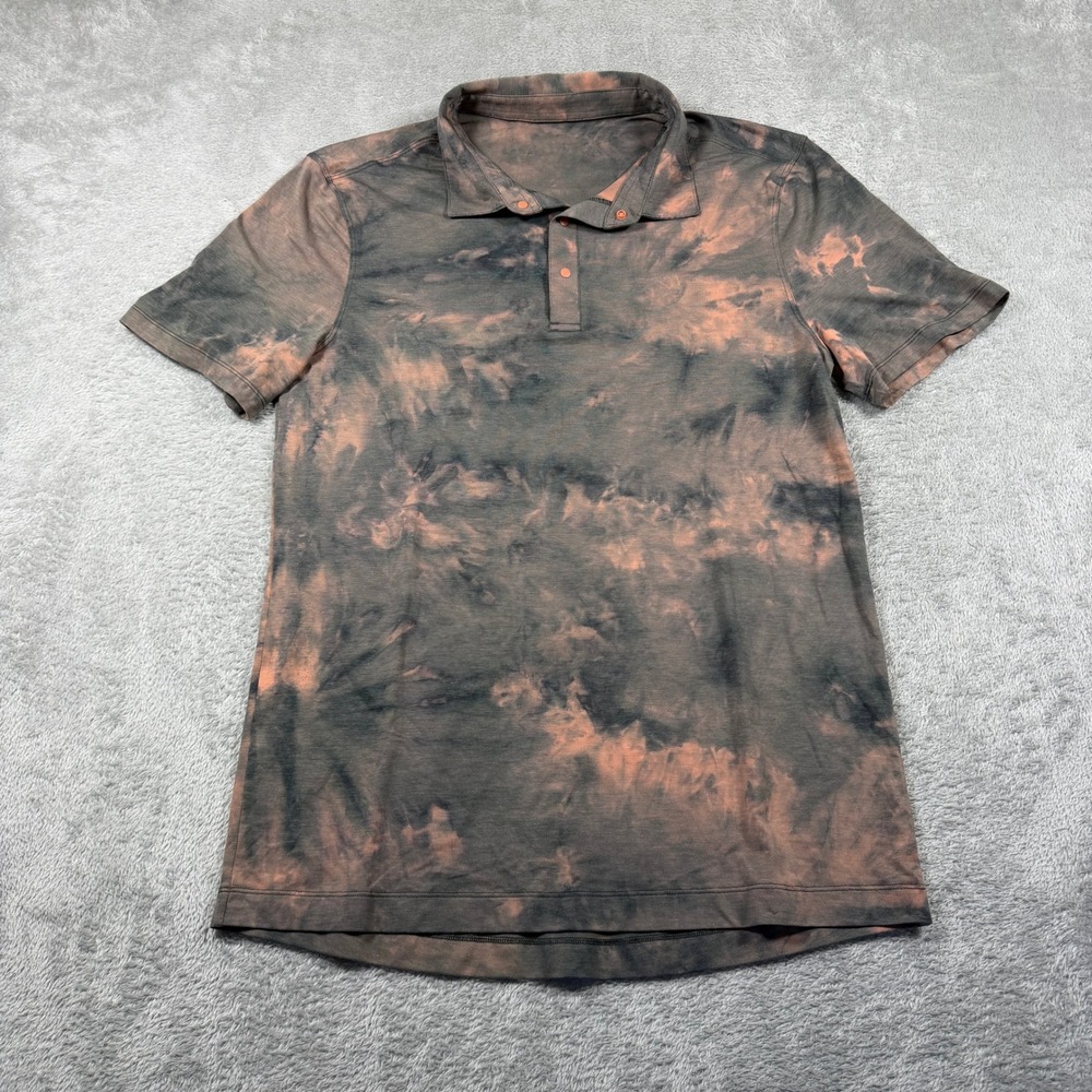 Lululemon Evolution Polo Mens Small Diamond Dye Sedona Sunset Short Sleeve